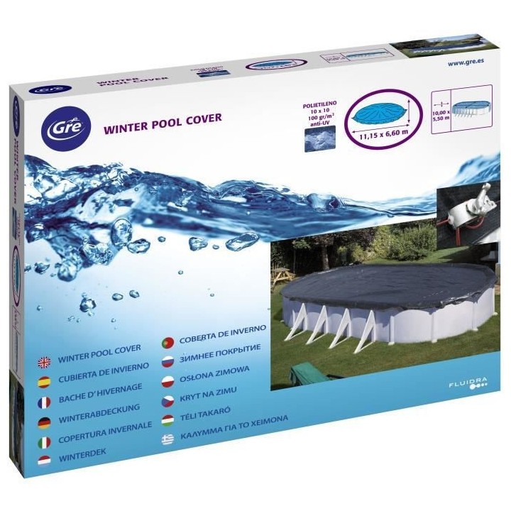 GRE Bâche hiver 180g /m² - Pour piscine 5 x 3 m