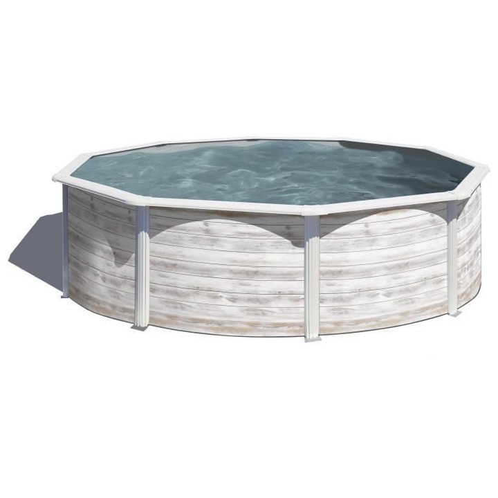 GRE - Piscine ronde acier Ø3,20m x H: 1,22m - Imitation bois Nordique