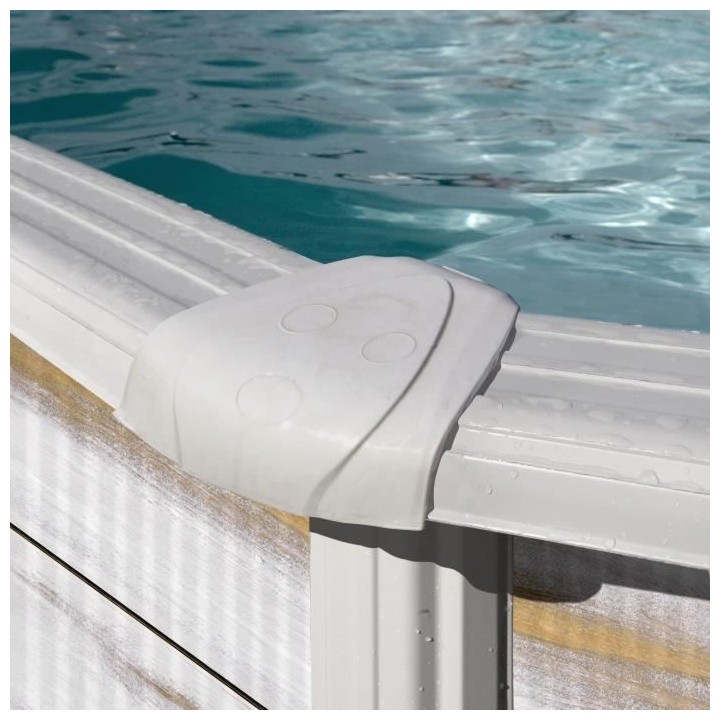 GRE - Piscine ronde acier Ø3,20m x H: 1,22m - Imitation bois Nordique