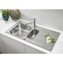 GROHE Évier en acier inoxydable K400 31569SD0 - A encastrer - 1 bac + 1/2 bac -Installation égouttoir réversible- 98,3x51,3 c