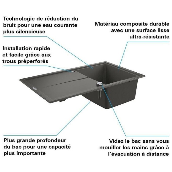 GROHE Evier composite avec égouttoir K400 860 x 500 mm Gris granite 3