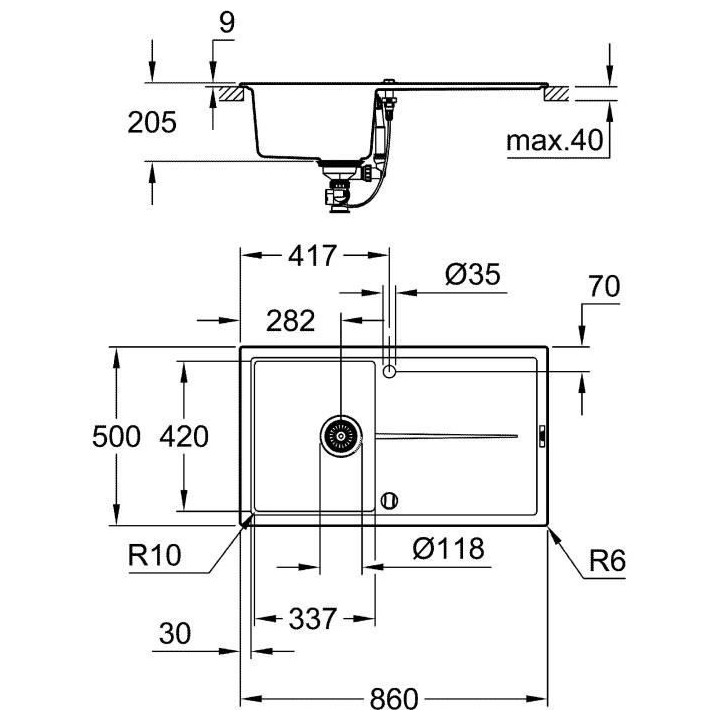 GROHE Evier composite avec égouttoir K400 860 x 500 mm Gris granite 3
