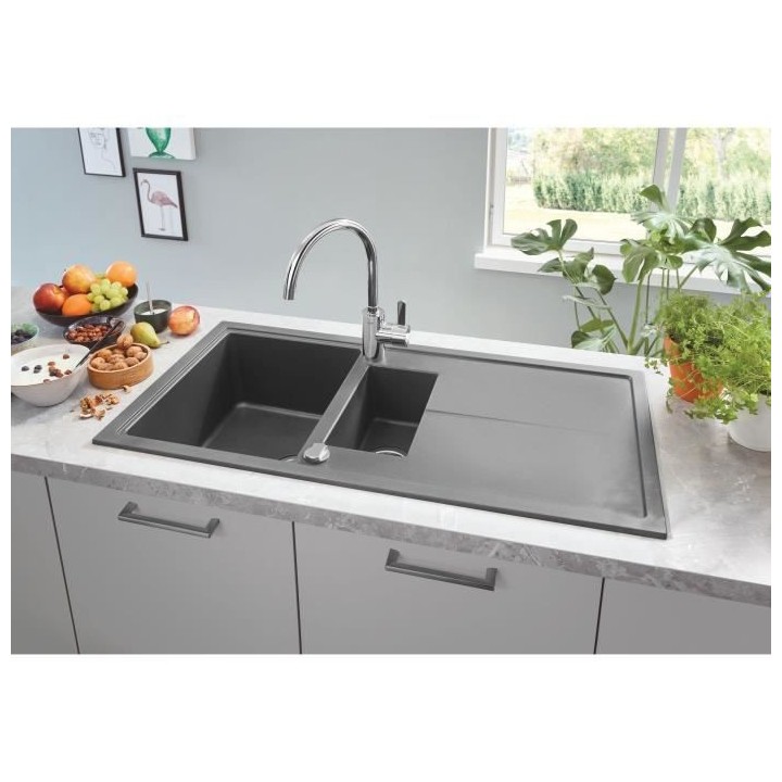 GROHE Evier composite avec égouttoir K400 1000 x 500 mm Gris granite