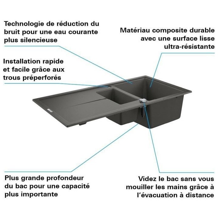 GROHE Evier composite avec égouttoir K400 1000 x 500 mm Gris granite