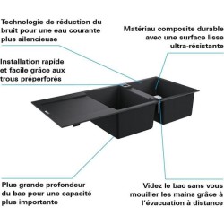 GROHE Évier en composite K500 31647AP0 - A encastrer - 1 bac - Installation égouttoir réversible - 100x50 cm - Noir granite