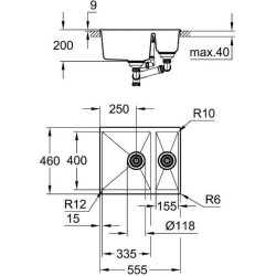 GROHE Évier en composite K500 31648AP0 - A encastrer - 1 bac + ½ bac - Installation égouttoir réversible - 55,5x46 cm - Noir