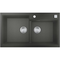 GROHE Evier de cuisine composite avec égouttoir K500, 860 x 500 mm, 2 bacs, siphon et bonde inclus, installation rapide, 31649A