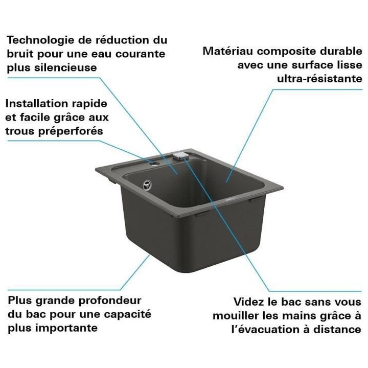 Evier a encastrer en pierre - minéraux GROHE - K700 - 40 x 50 x 20 cm