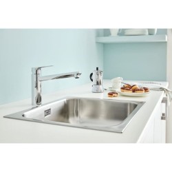 GROHE Robinet évier de cuisine Start curve, mousseur économique d'eau, sans tirette de vidage, bonde de vidage incluses, 31717