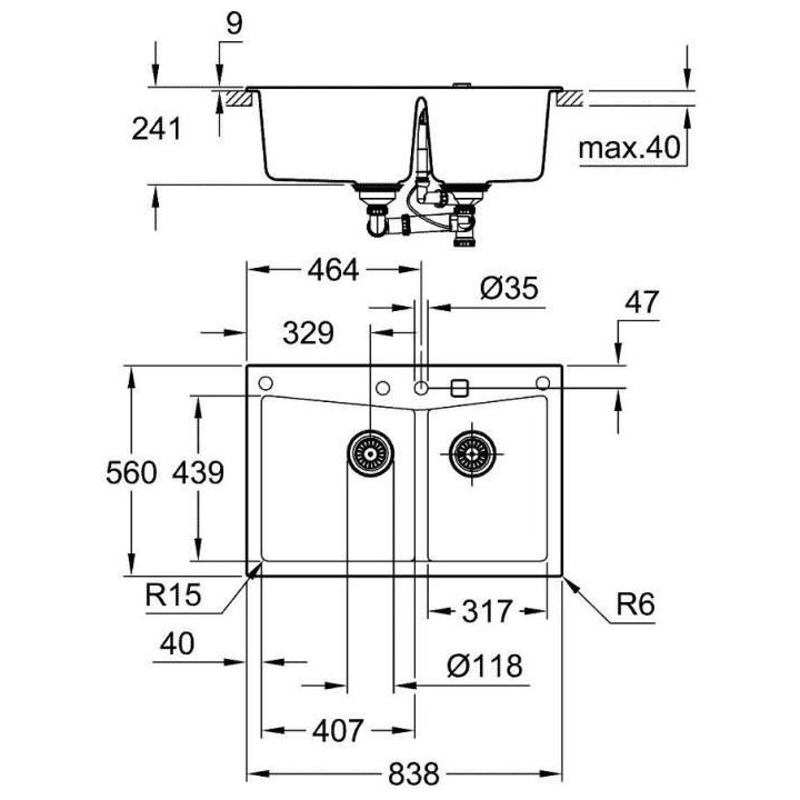 GROHE Évier en composite K700 31657AP0 - A encastrer - 2 bacs - sans