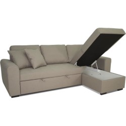 Canapé d'angle convertible réversible 4 places - Tissu beige - L 244 x P 151 x H 90 - HAMILTON - Fabriqué en Ukraine