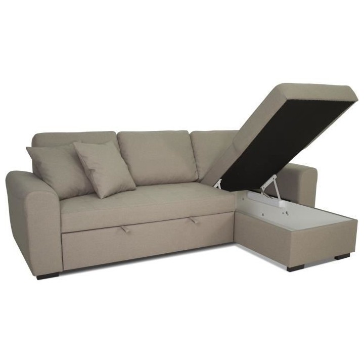Canapé d'angle convertible réversible 4 places - Tissu beige - L 244