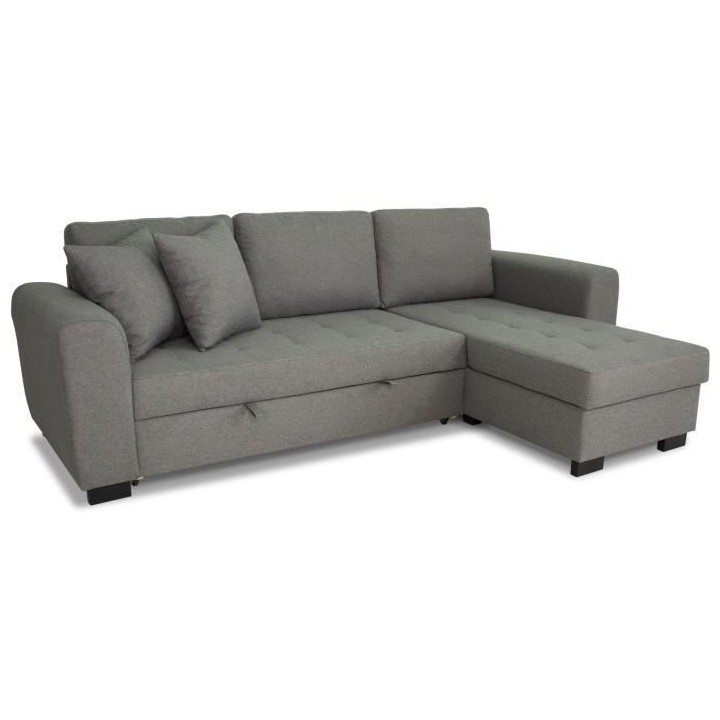 Canapé d'angle convertible réversible 4 places - Tissu gris clair -