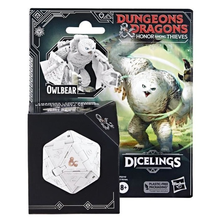 Figurine de collection ours-hibou blanc convertible en d20 géant, mon