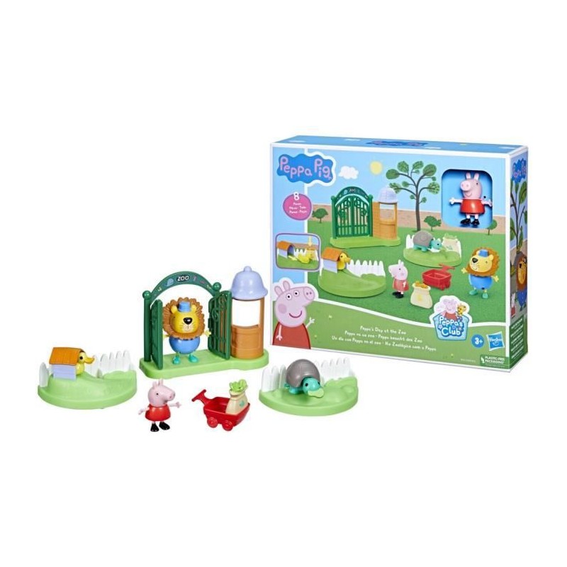 Peppa Pig, coffret Peppa va au zoo, 2 figurines de 7,5 cm et 6 accessoires thématiques, jouet préscolaire pour enfants, des