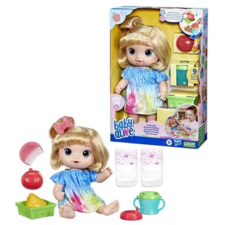 Baby Alive, coffret poupée Boissons fruitées, pomme, presse-agrumes