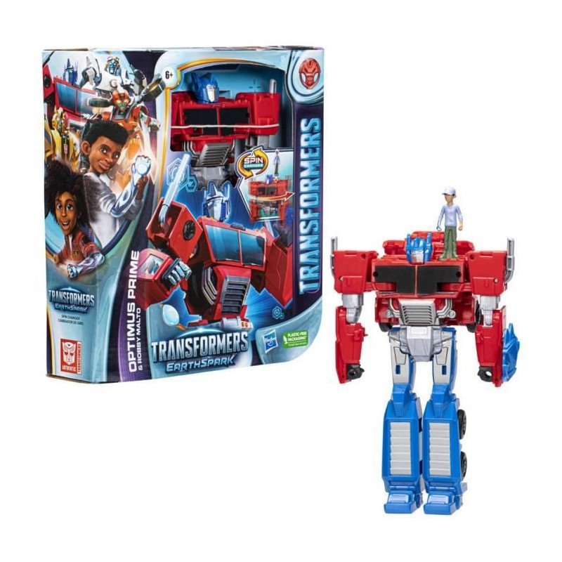 Transformers EarthSpark, figurine Spin Changer Optimus Prime de 20 cm avec figurine Robby Malto de 5 cm, des 6 ans