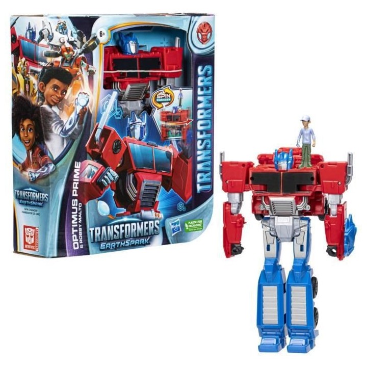 Transformers EarthSpark, figurine Spin Changer Optimus Prime de 20 cm