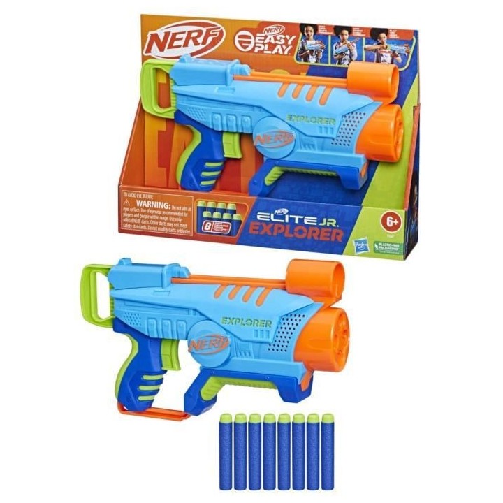 Nerf Elite Junior, blaster Explorer Easy-Play, facile a tenir, charger