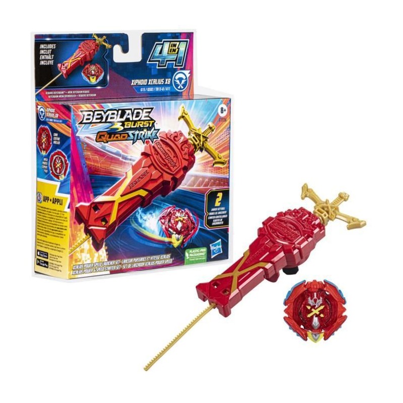 Beyblade Burst QuadStrike, pack Lanceur puissance et vitesse Xcalius, ensemble de combat avec lanceur Xcalius et toupie