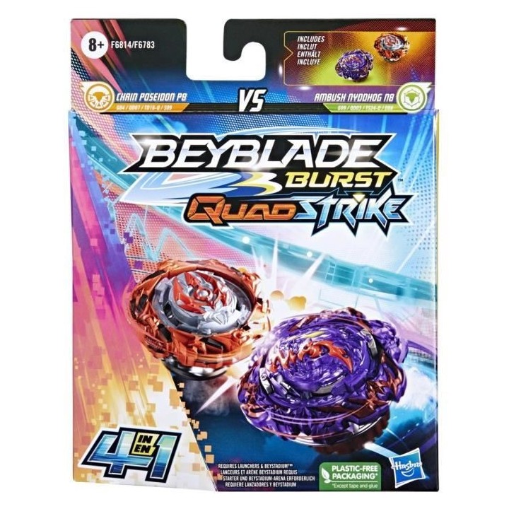 Beyblade Burst QuadStrike Dual Pack Ambush Nyddhog et Chain Poseidon