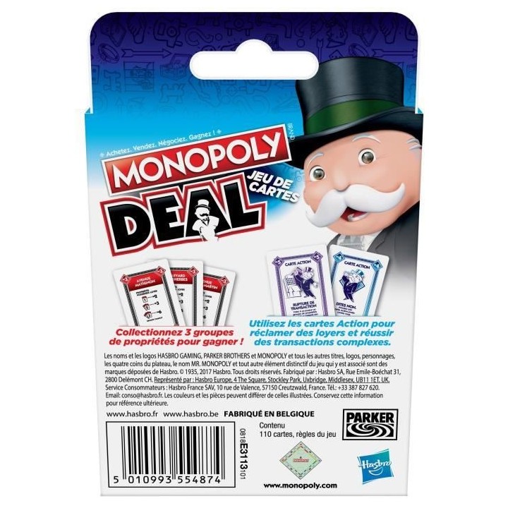 MONOPOLY - Deal - Jeu de societe de Voyage - Jeu de cartes