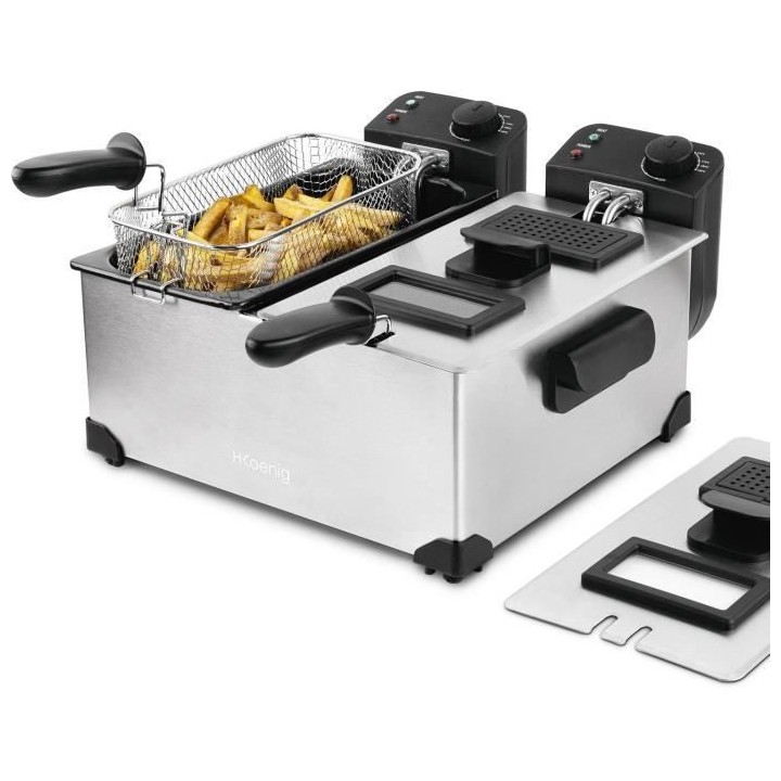 HKoeNIG DFX600 - Friteuse double bac 2x3L - 3600W - 2 thermostats ind