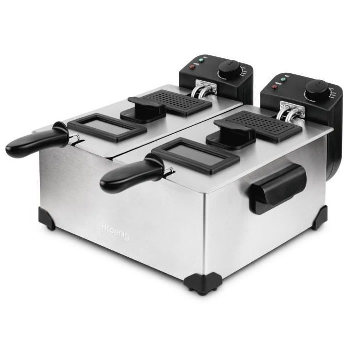 HKoeNIG DFX600 - Friteuse double bac 2x3L - 3600W - 2 thermostats ind