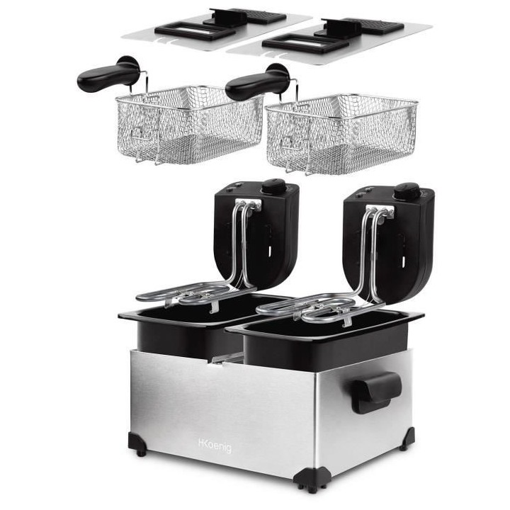 HKoeNIG DFX600 - Friteuse double bac 2x3L - 3600W - 2 thermostats ind