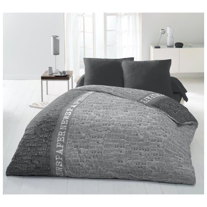 NEWSPAPER Parure de couette Microfibre - Gris - 220x240 cm