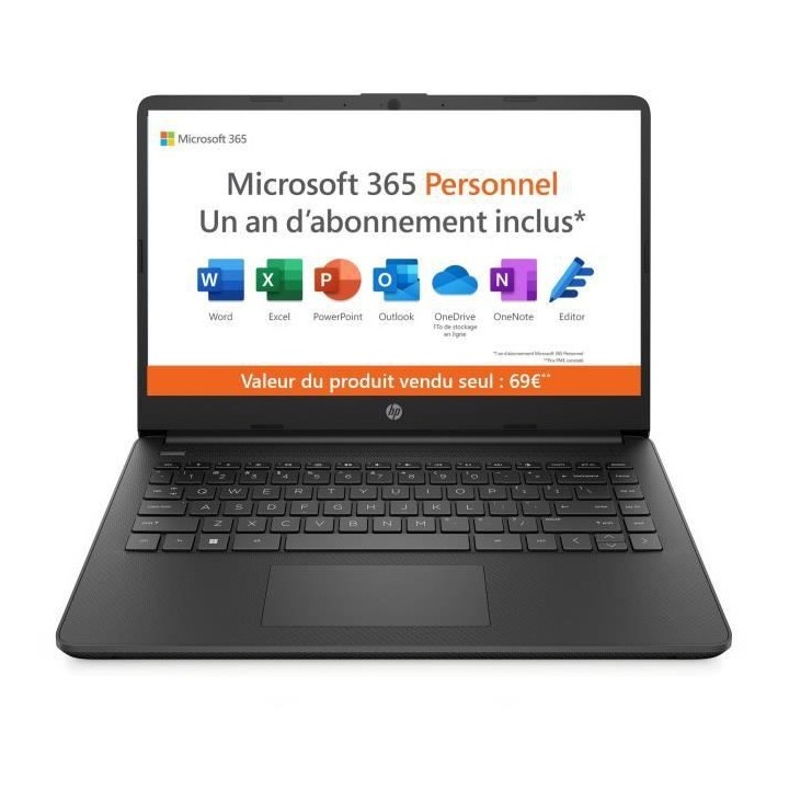 PC Portable HP 14s-dq0075nf - 14 HD - Celeron N4120 quad - RAM 4Go - 1