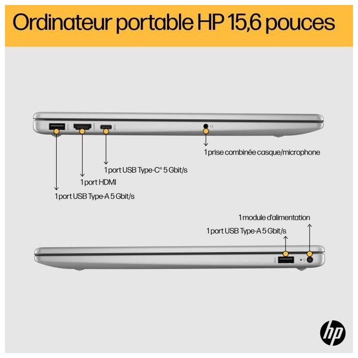 PC Portable HP 15-fc0071nf - 15,6 FHD - Ryzen 5-7520U - RAM 16Go - Sto