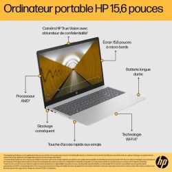 PC Portable HP 15-fc0071nf - 15,6 FHD - Ryzen 5-7520U - RAM 16Go - Stockage 512Go SSD - Windows 11 - AZERTY