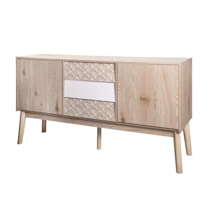 SOFIA Buffet 2 portes 3 tiroirs - Bois avec motif - L 150 x P 40 x H 8