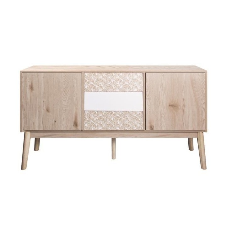 SOFIA Buffet 2 portes 3 tiroirs - Bois avec motif - L 150 x P 40 x H 8