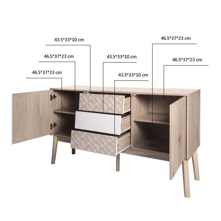 SOFIA Buffet 2 portes 3 tiroirs - Bois avec motif - L 150 x P 40 x H 8