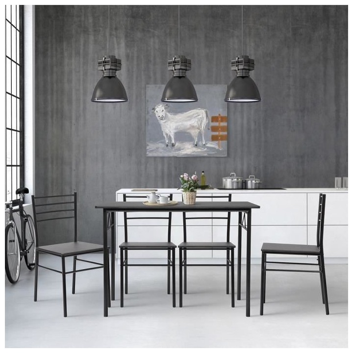 Set table a manger avec 4 chaises - Noir - RIVIERA