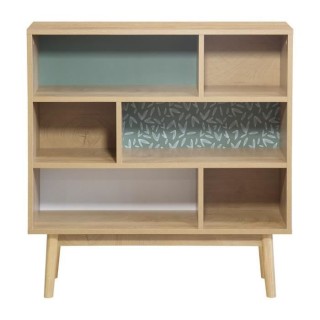 Bibliotheque Décor chene et vert - Pieds en bois massif - L 80 x P 25