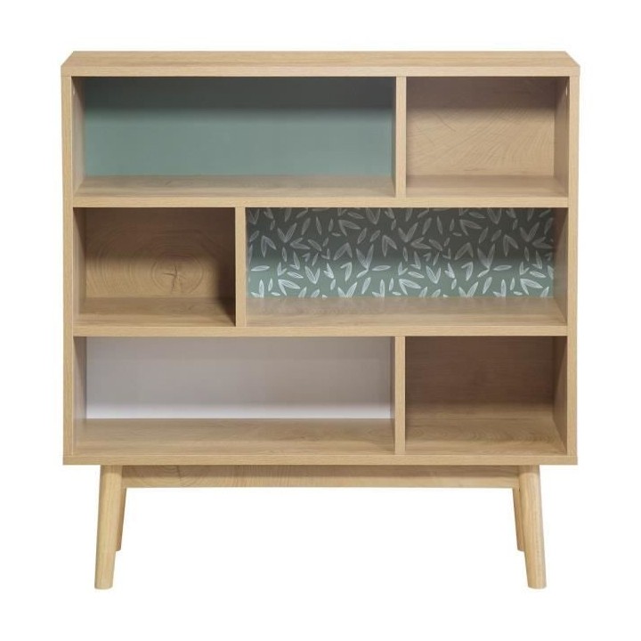 Bibliotheque Décor chene et vert - Pieds en bois massif - L 80 x P 25
