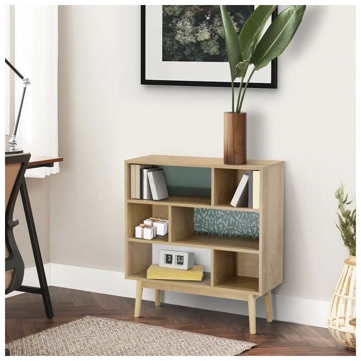 Bibliotheque Décor chene et vert - Pieds en bois massif - L 80 x P 25