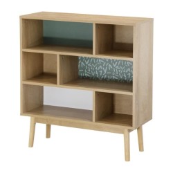 Bibliotheque Décor chene et vert - Pieds en bois massif - L 80 x P 25 x H 85 cm - GARDENIA