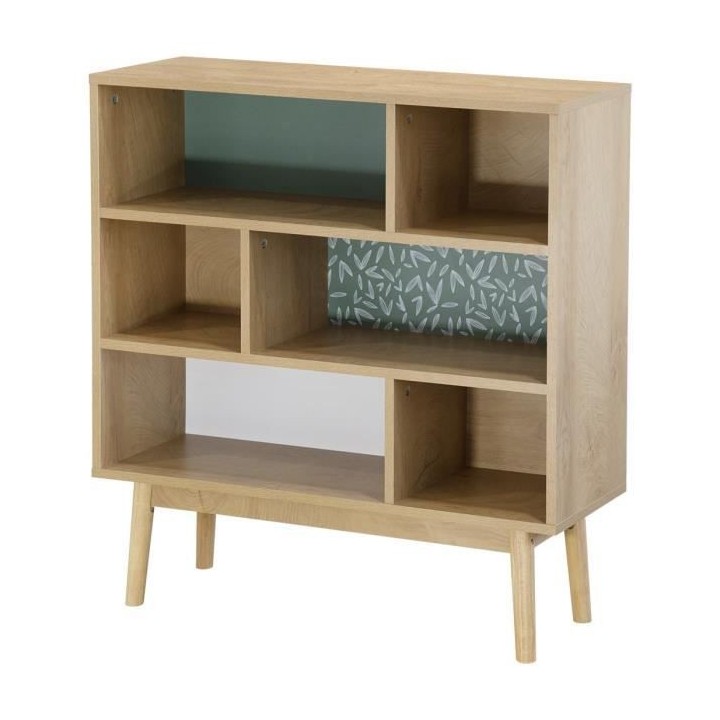 Bibliotheque Décor chene et vert - Pieds en bois massif - L 80 x P 25