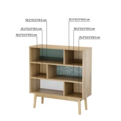 Bibliotheque Décor chene et vert - Pieds en bois massif - L 80 x P 25 x H 85 cm - GARDENIA