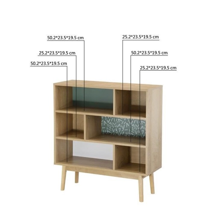 Bibliotheque Décor chene et vert - Pieds en bois massif - L 80 x P 25