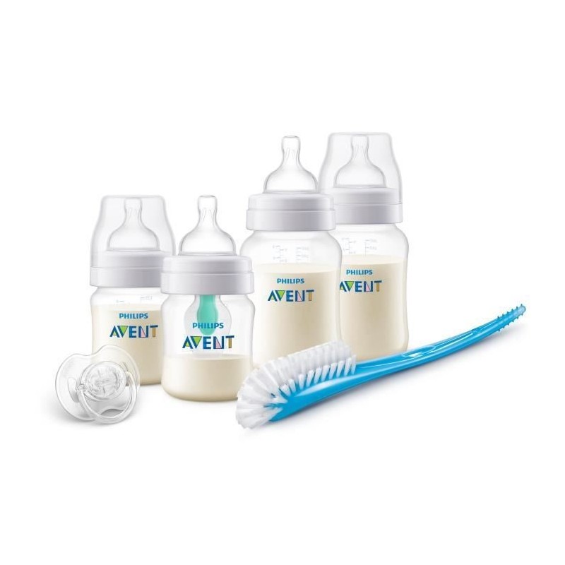 PHILIPS AVENT SCD807/00 Kit nouveau-né anti-colic: Lot 2 biberons 125ml + 2 biberons 260ml + valve Airfree + goupillon + sucett