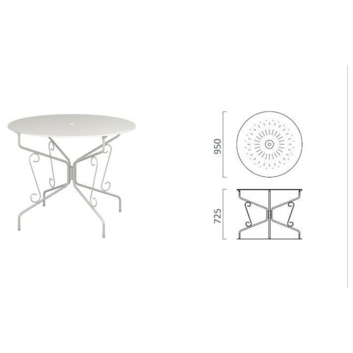 Table de jardin romantique en fer forgé avec trou central pour paraso
