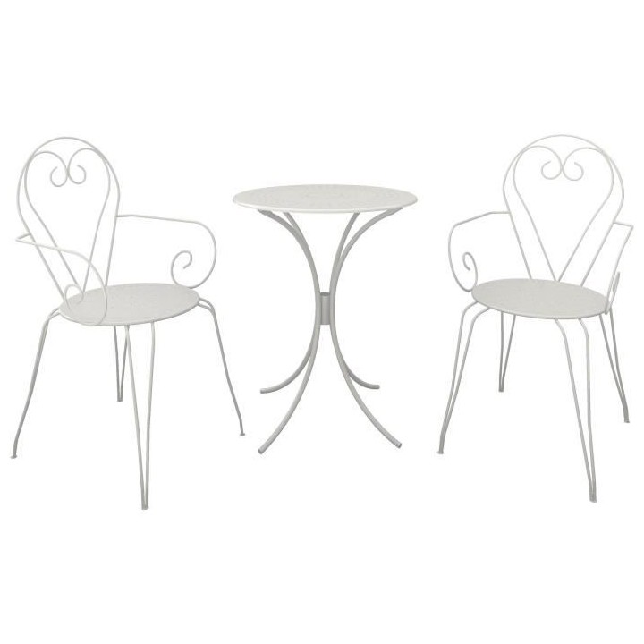Set Table de jardin romantique en fer forgé 60 cm + 2 fauteuils - Bla