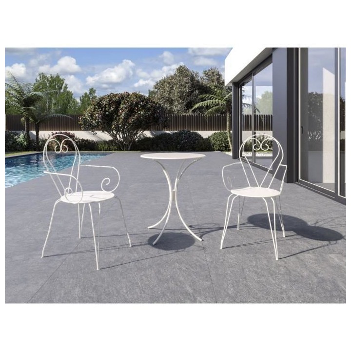 Set Table de jardin romantique en fer forgé 60 cm + 2 fauteuils - Bla