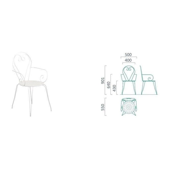 Lot de 4 Fauteuils de jardin romantique empilable en fer forgé - Blan