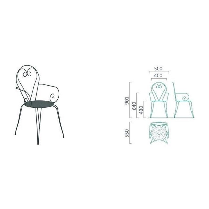 Lot de 4 Fauteuils de jardin romantique empilable en fer forgé - Vert